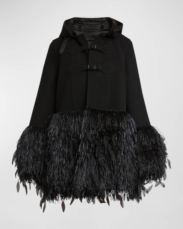 Montgomery Raffia Fringe Hooded Wool Coat