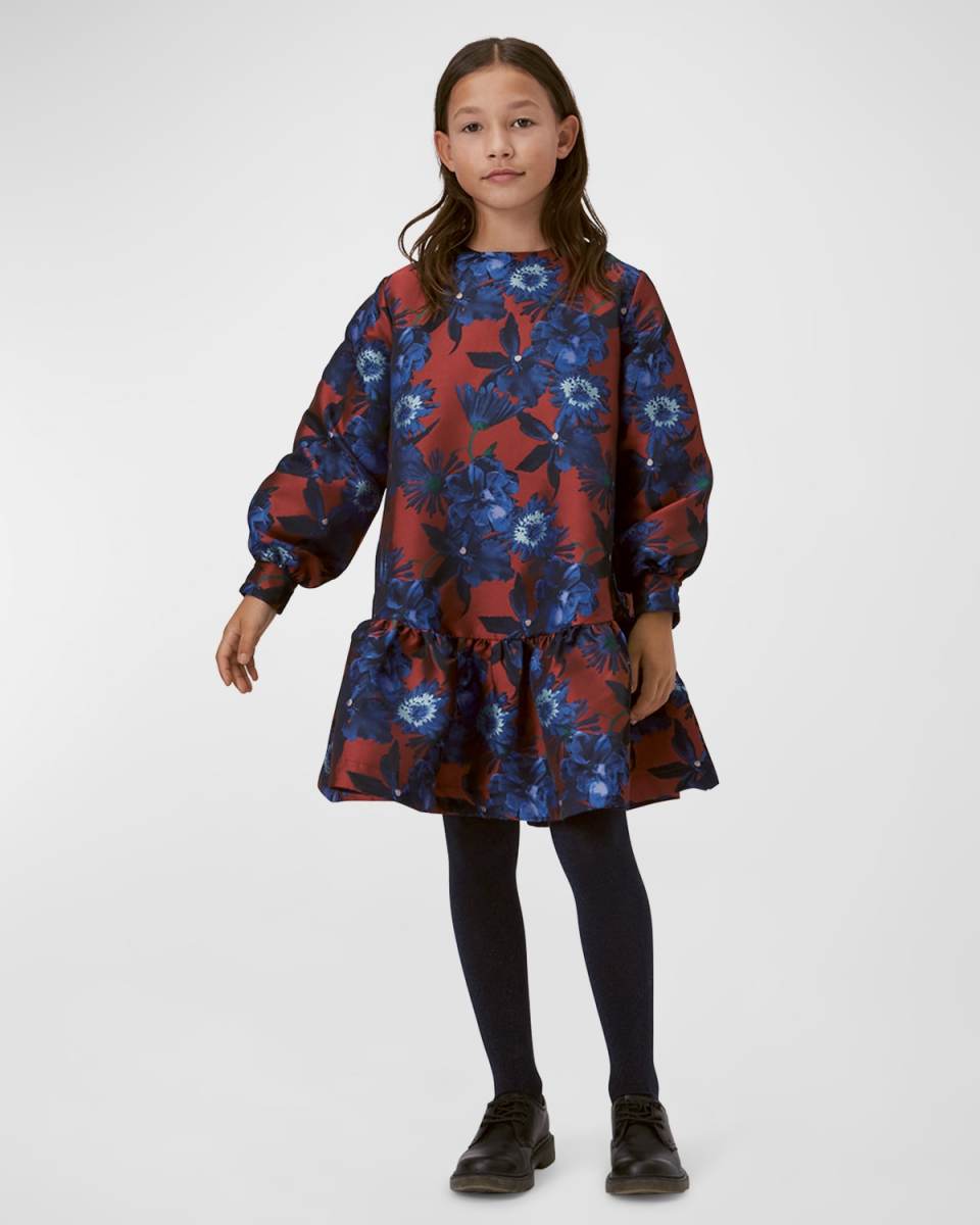 Girl's Cixi Floral-Print Puff Sleeve Dress, Size 3T
