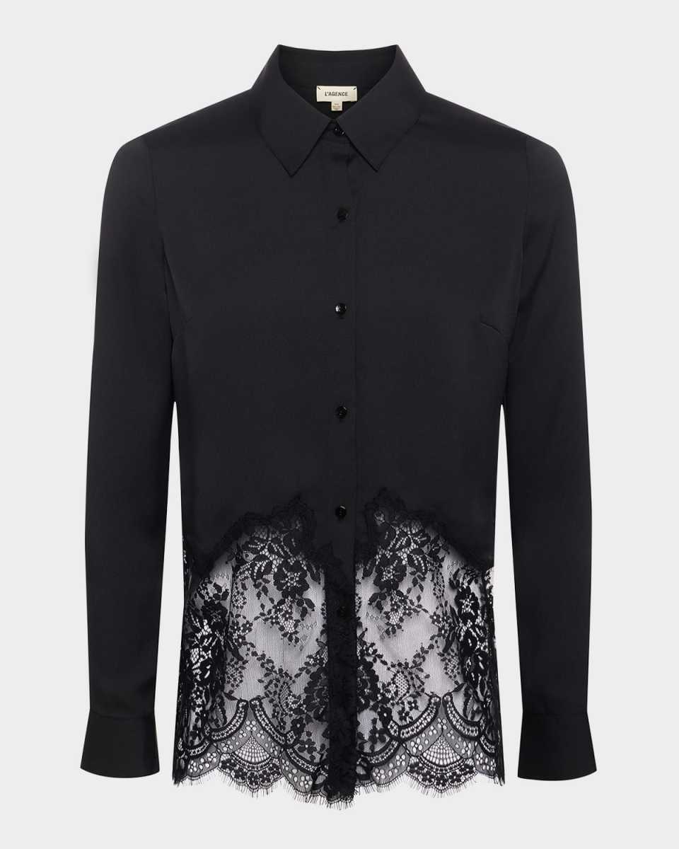 Adalee Lace Inset Satin Blouse