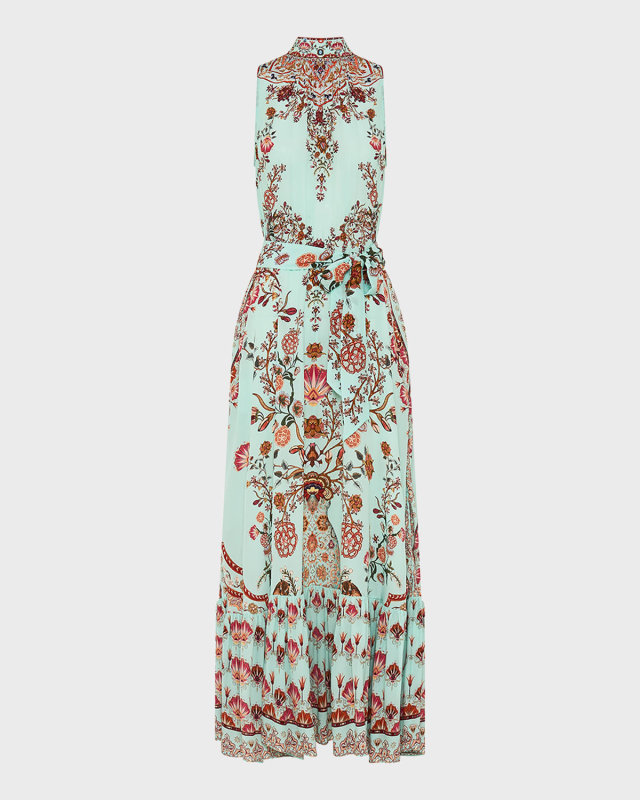 Necktie Sleeveless Silk Maxi Dress with Elasticated Waist