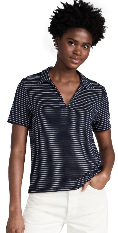 rag & bone The Knit Stripe Polo Navy Stripe
