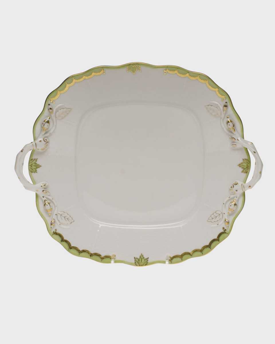 Princess Victoria Green Square Cake Plate with Handles