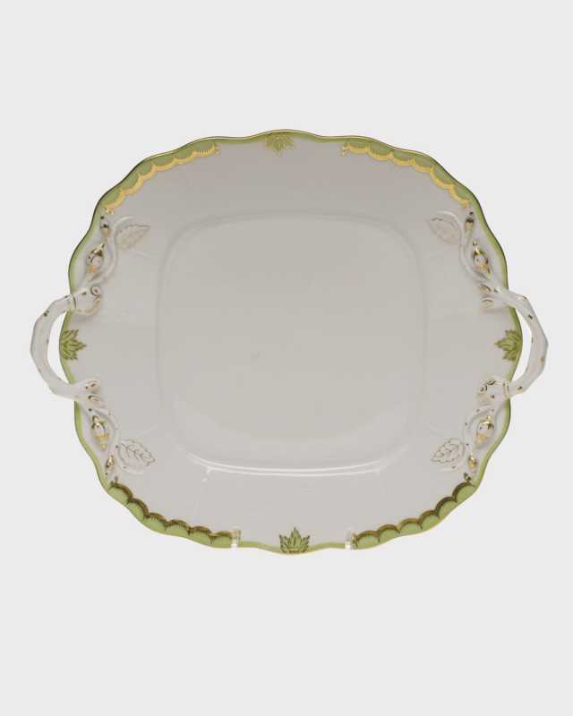 Princess Victoria Green Square Cake Plate with Handles