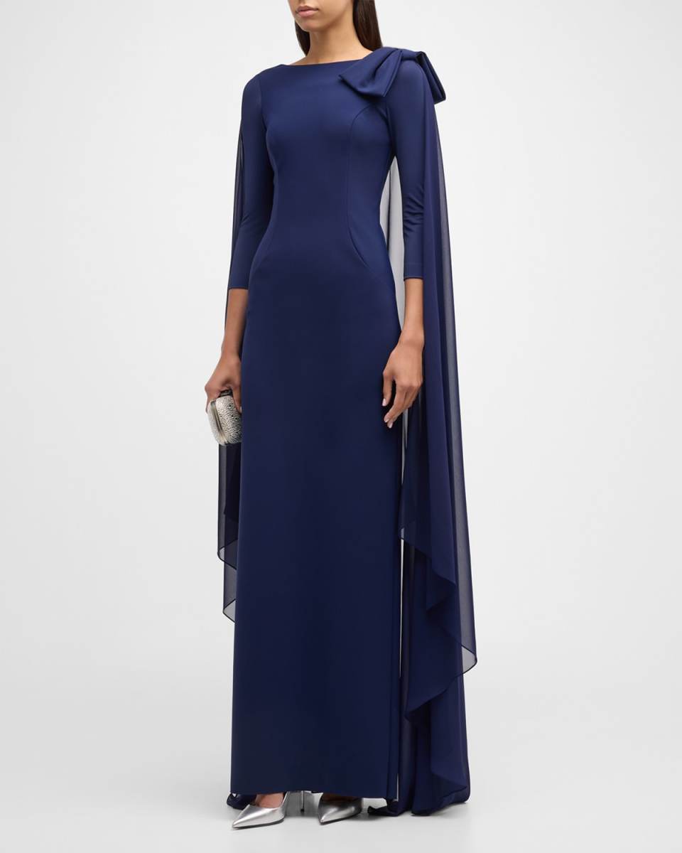 Bateau-Neck Column Cape Gown