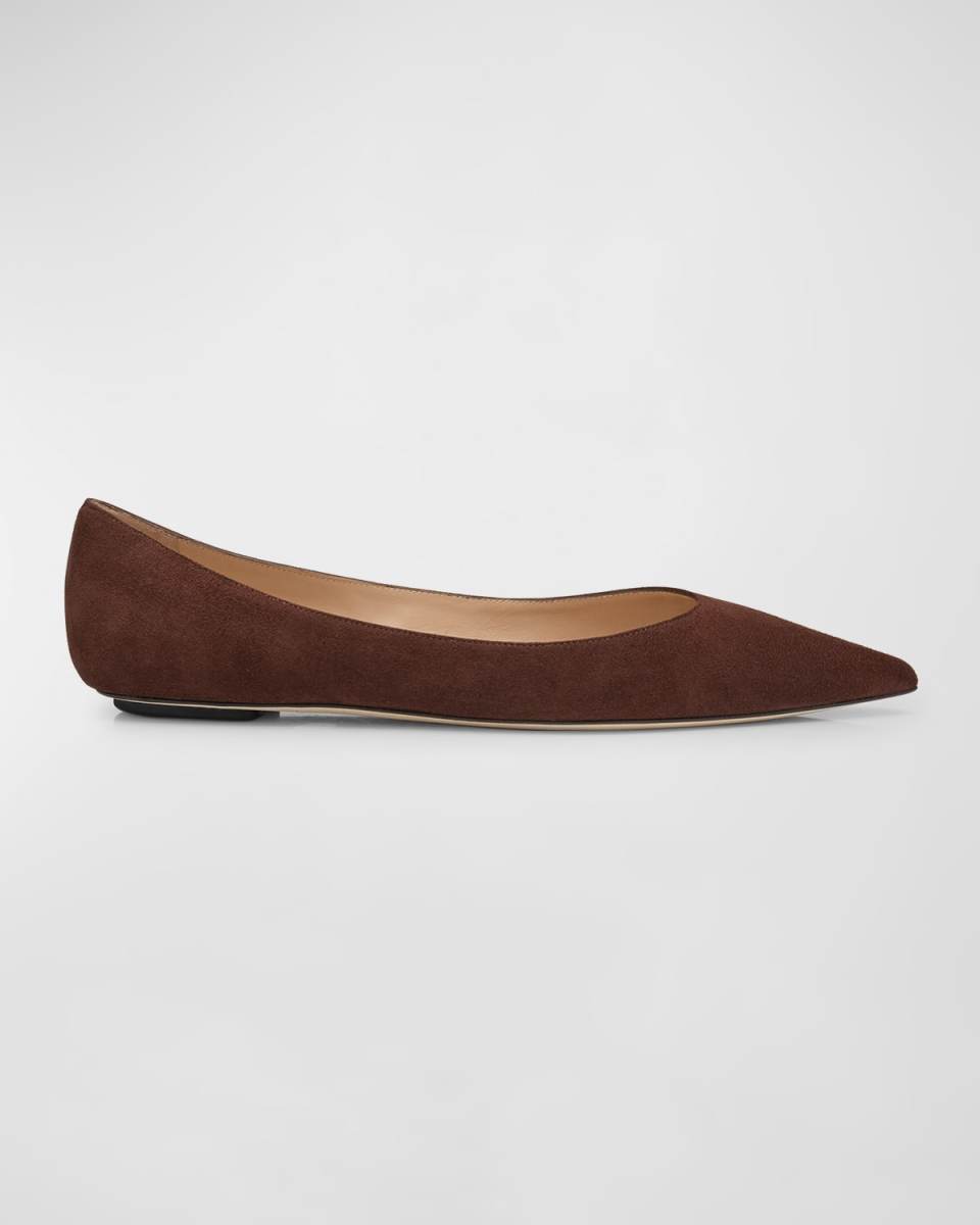 Emilia Suede Point-Toe Ballerina Flats