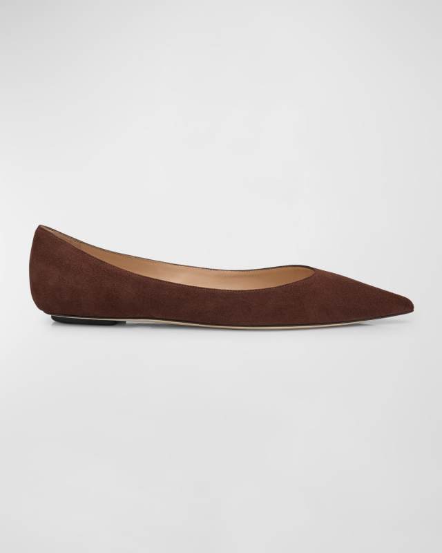 Emilia Suede Point-Toe Ballerina Flats