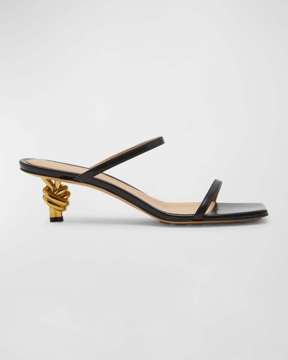 Leather Two-Band Knot Slide Sandals