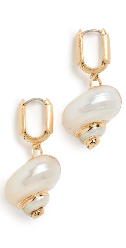 Clare V. Shell Le Link Huggie Earrings Vintage Gold/Cream