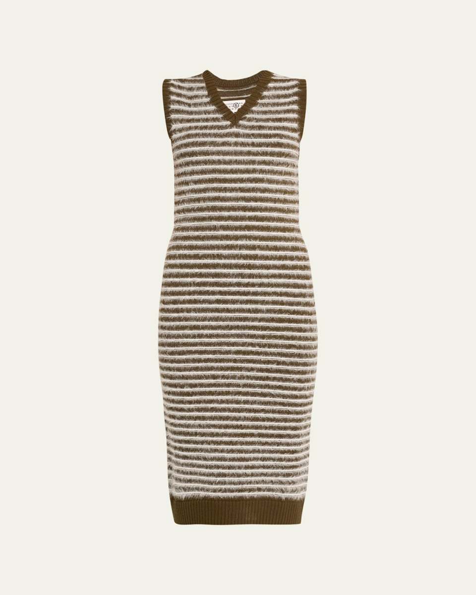 Stripe V-Neck Midi Sweater Dress