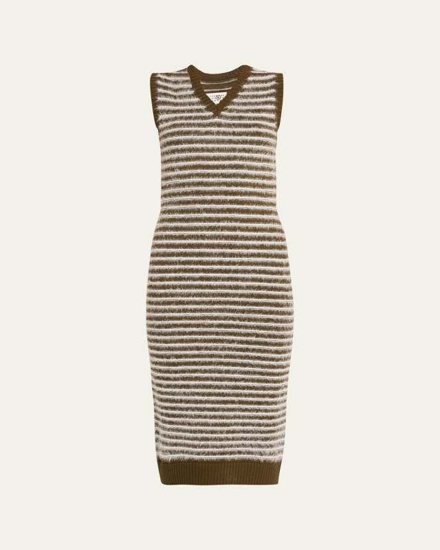 Stripe V-Neck Midi Sweater Dress