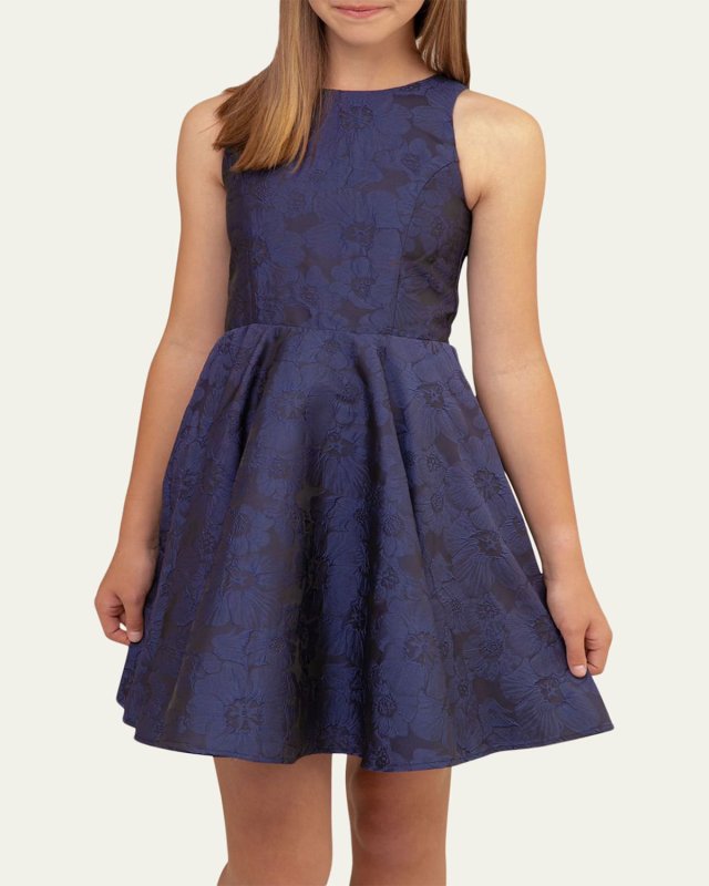 Girl's Floral Racerback Jacquard Dress, Size 16