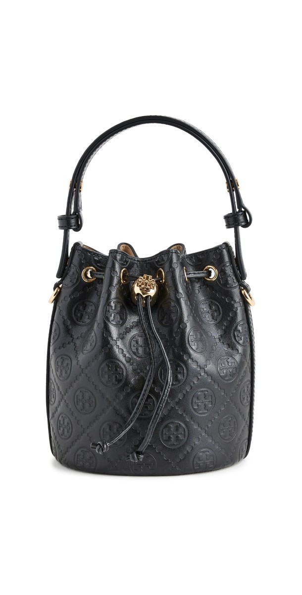 Tory Burch T Monogram Debossed Mini Bucket Bag Black