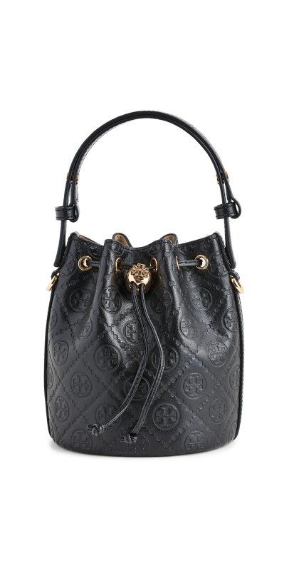 Tory Burch T Monogram Debossed Mini Bucket Bag Black