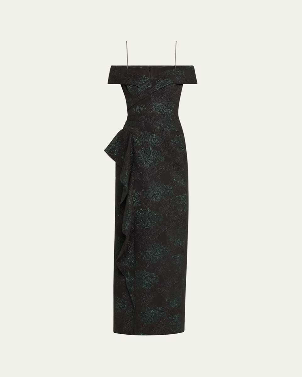 Off-Shoulder Ruffle Jacquard Column Gown
