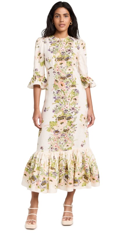 Zimmermann Halliday Frill Sleeve Dress Cream Multi Floral