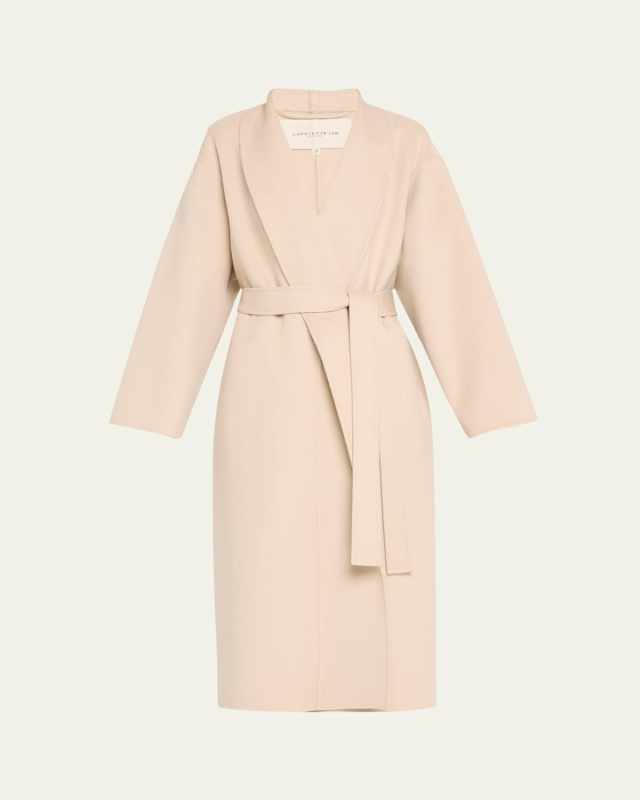 Shawl-Collar Cashmere Wrap Coat