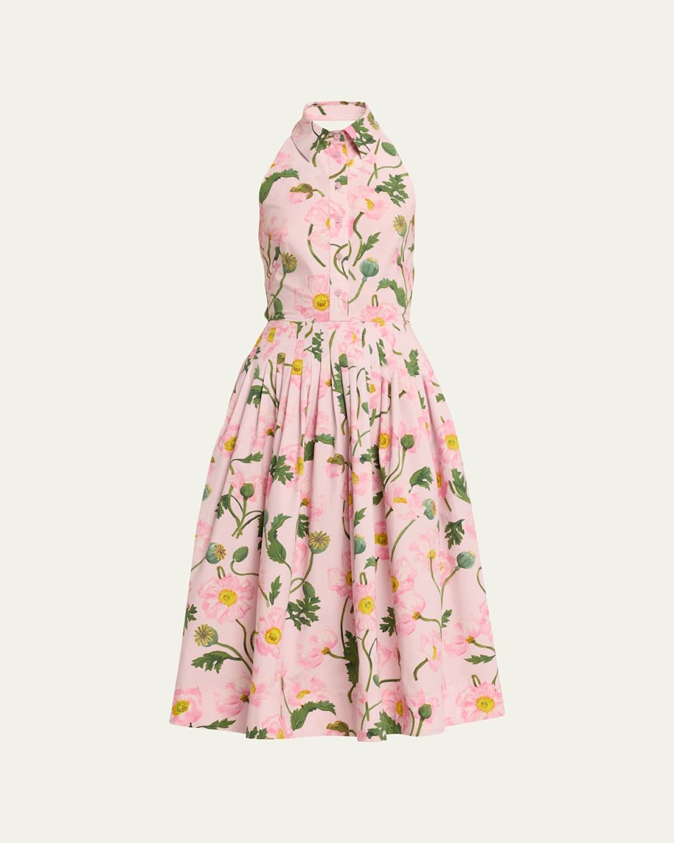 Painted Poppies Poplin Halter Midi Shirtdress
