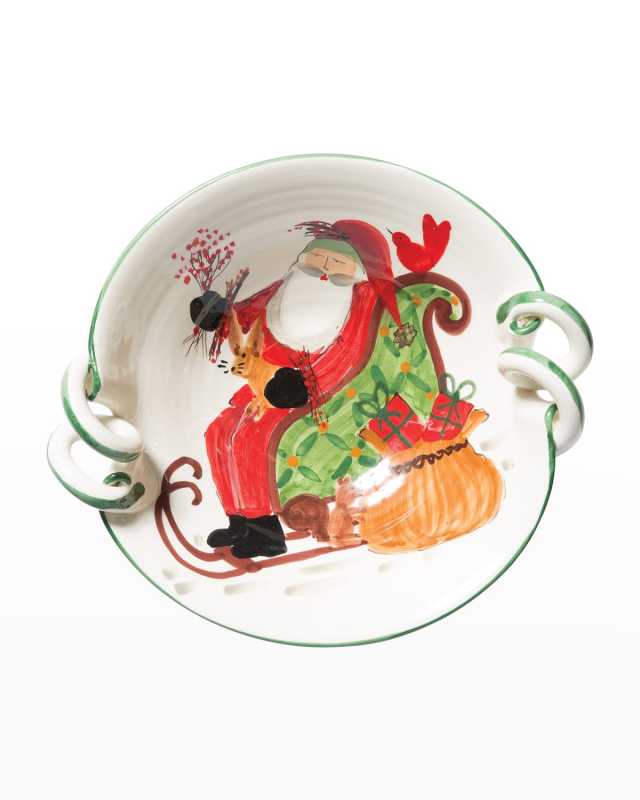 Old St. Nick Scallop Handled Bowl with Sleigh