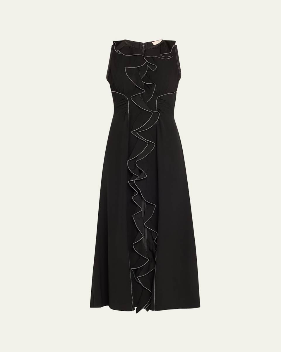Lille Topstitched Long Sleeveless Ruffle Dress