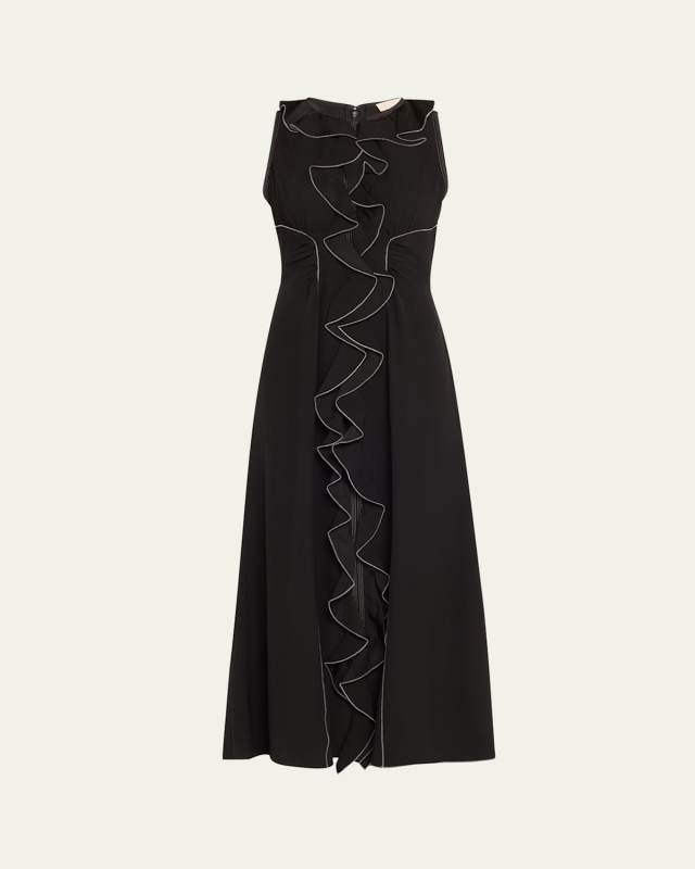 Lille Topstitched Long Sleeveless Ruffle Dress