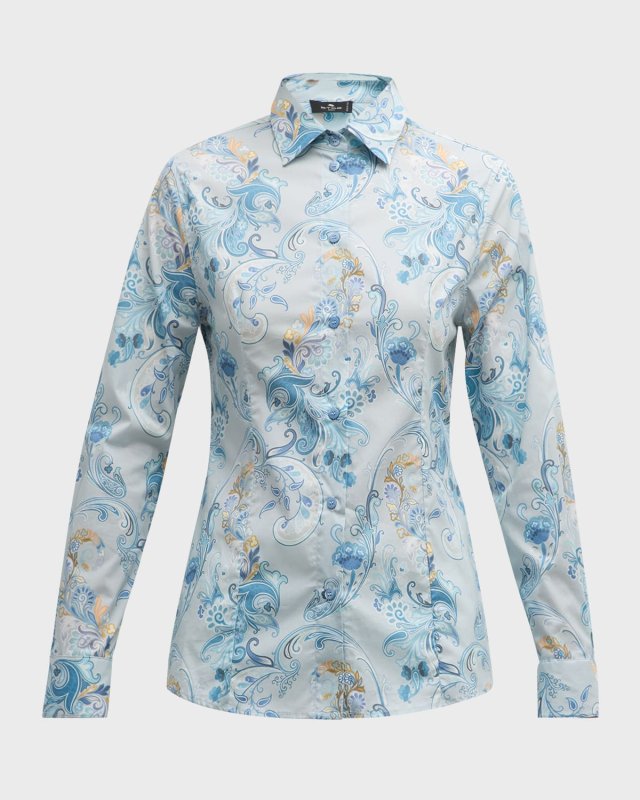 Etch Paisley Long-Sleeve Cotton Shirt