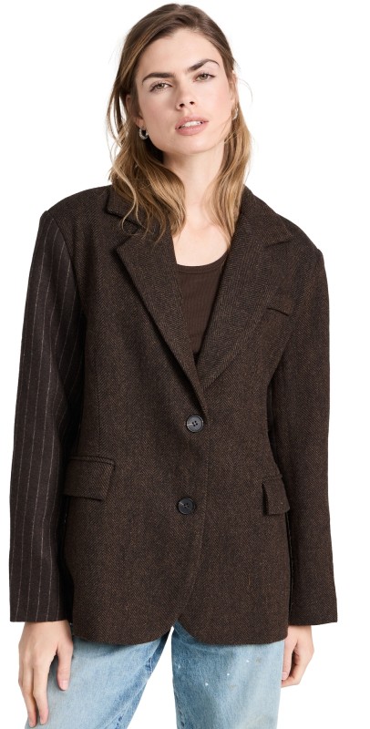 Moon River Pinsripe Pattern Point Two Patch Pockets Jacket Brown Multi