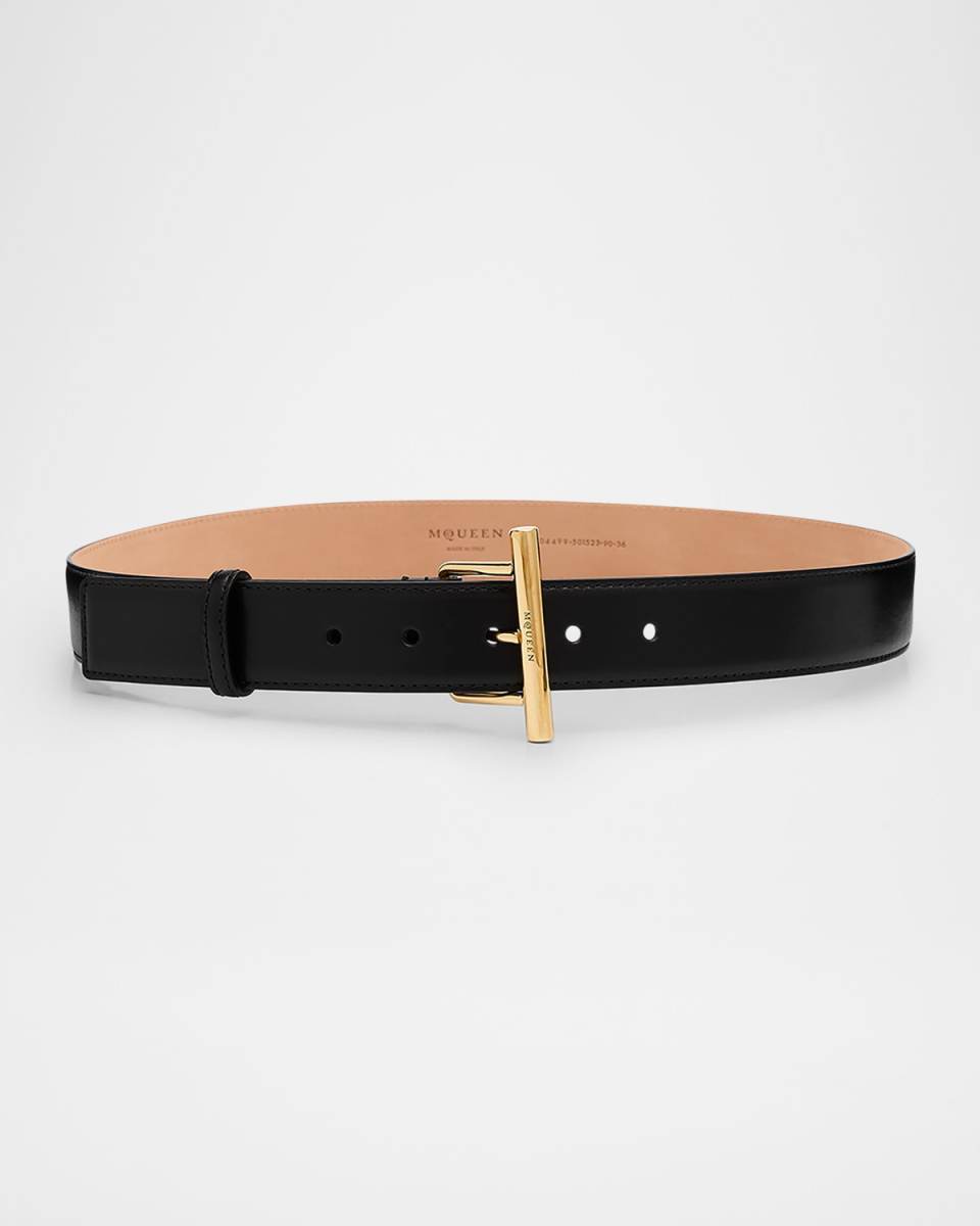 Golden Cross-Bar Leather Sling Belt
