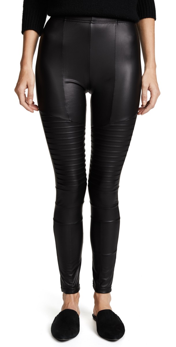Plush Fleece Lined Liquid Moto Leggings Black