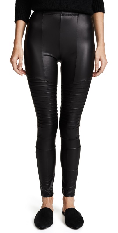 Plush Fleece Lined Liquid Moto Leggings Black