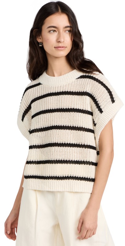Apiece Apart Oliva Linen Vest BLACK AND CREAM STRIPE