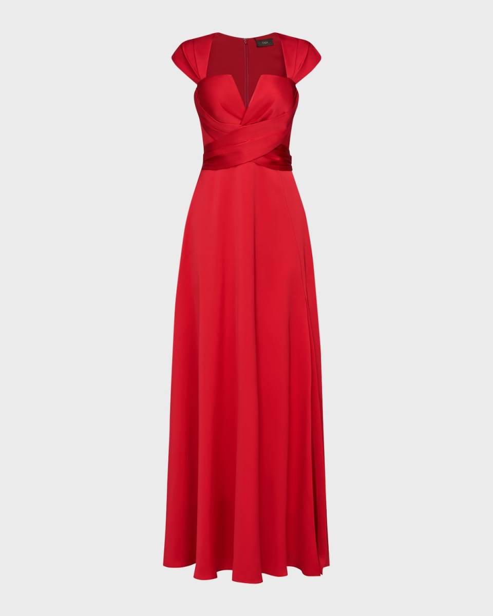 Calista Pleated Cap-Sleeve Gown