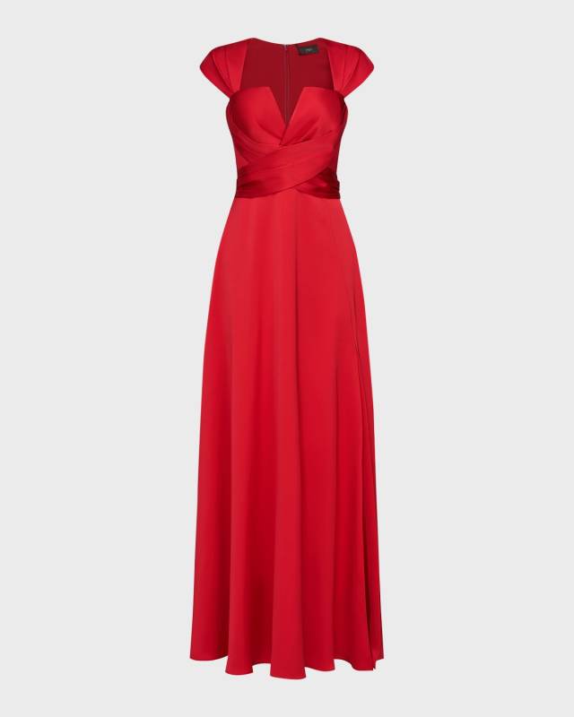 Calista Pleated Cap-Sleeve Gown