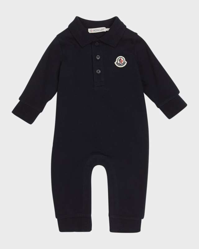 Boy's Logo-Print Polo Romper, Size Newborn-24