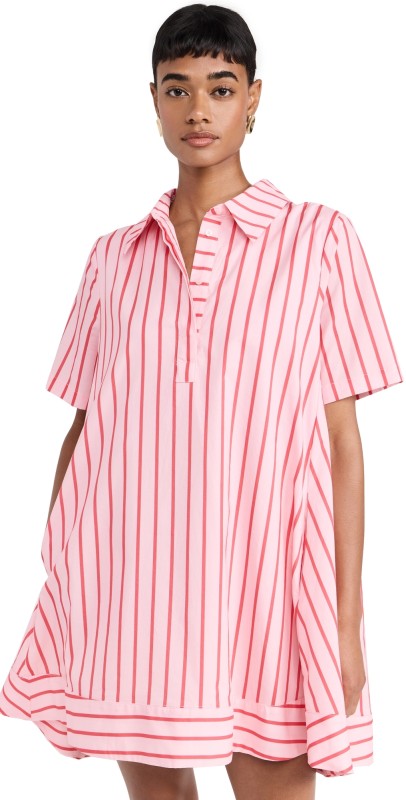 English Factory Stripe A-line Shirt Dress Pink/Red