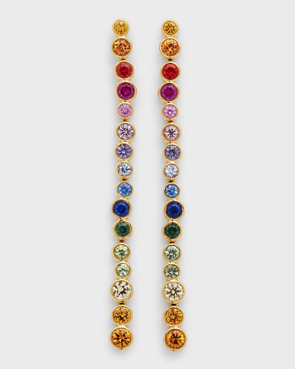 18K Starlet Long Post Earrings with Mixed Sapphires
