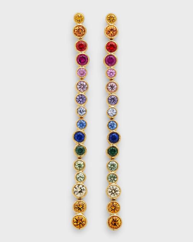 18K Starlet Long Post Earrings with Mixed Sapphires