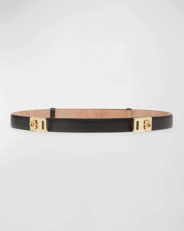 Double Gancini Leather Belt