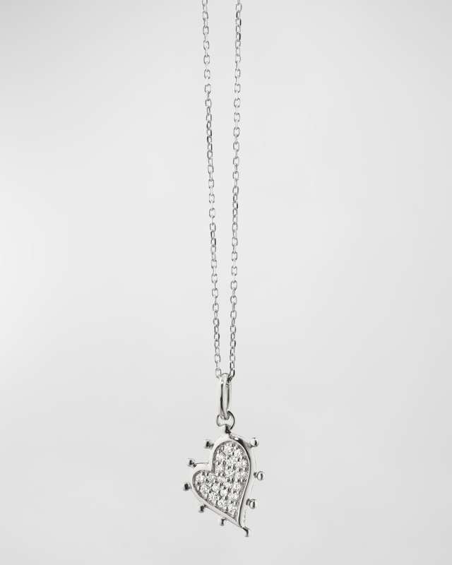 Sterling Silver Petite Pavé White Sapphire Heart Necklace