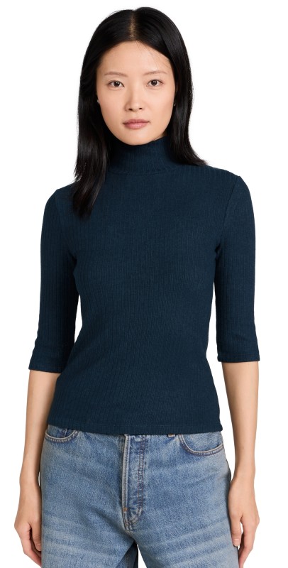Vince Rib 3/4 Sleeve Turtleneck Deep Ocean