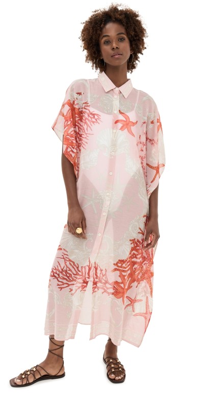 Versace Swim Coverup Voile Coral Print 5PB50 Dusty Rose/Coral/Bo