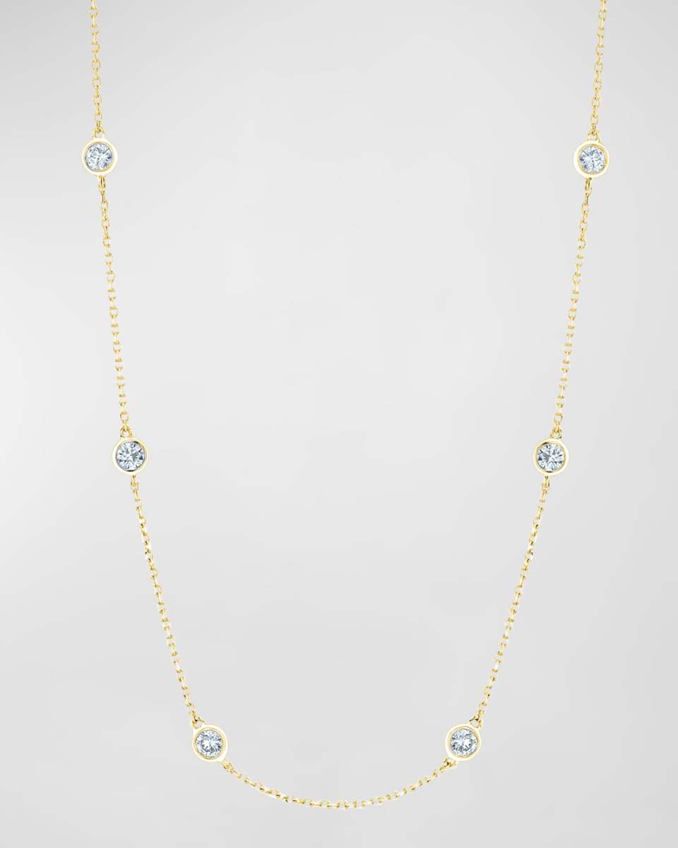 18K Gold Diamond by the Yard Chain Necklace with 1.5" Spacing Between Bezels, 16"L, 1.80tcw