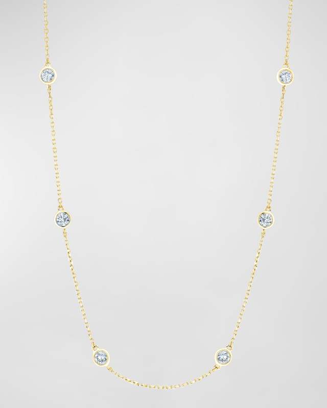 18K Gold Diamond by the Yard Chain Necklace with 1.5" Spacing Between Bezels, 16"L, 1.80tcw