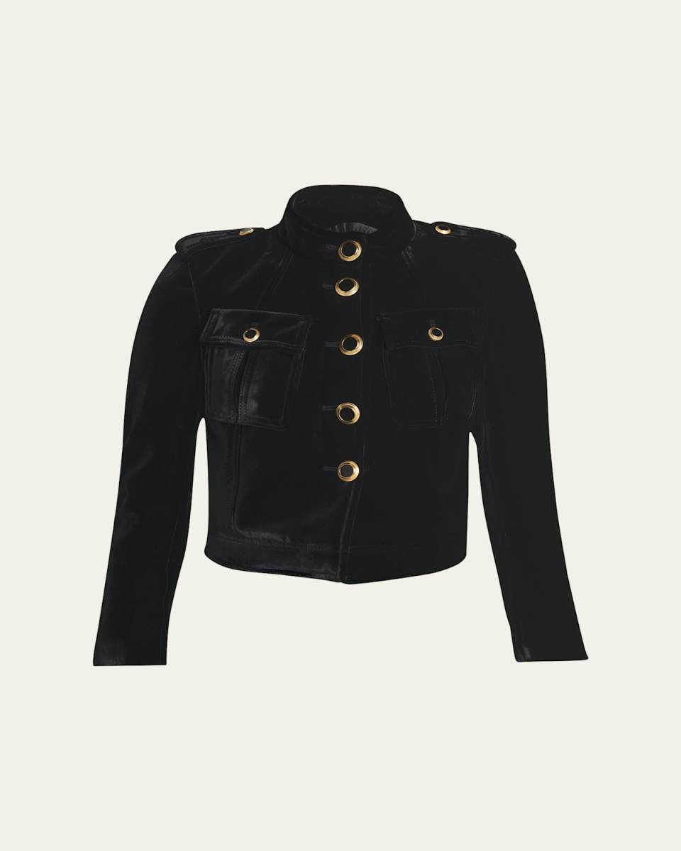 Velvet Military Jacket with Button Details