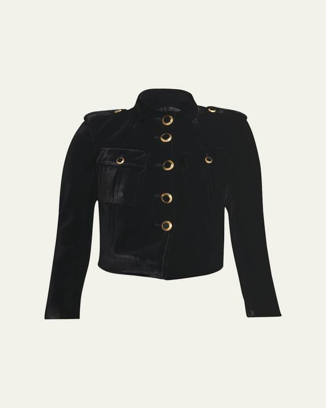 Velvet Military Jacket with Button Details