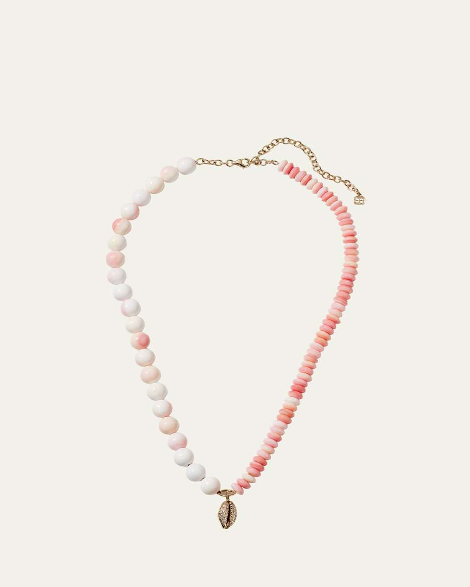 Yellow Gold Conch Shell Combo Necklace with Pave Cowrie Charm