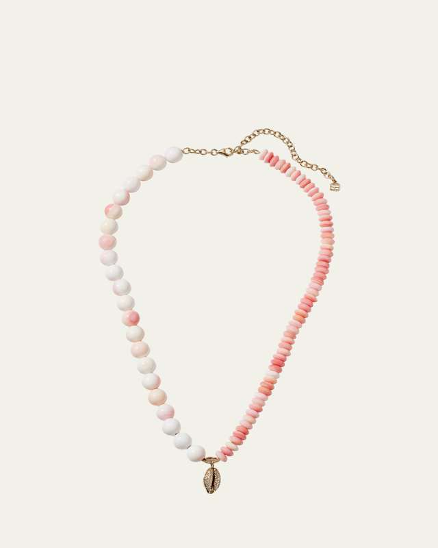 Yellow Gold Conch Shell Combo Necklace with Pave Cowrie Charm