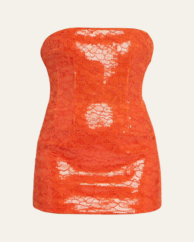 Strapless Embellished Lace Mini Dress with Boning Detail