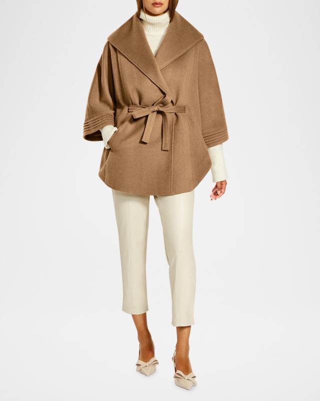 Belted Shawl-Collar Cape