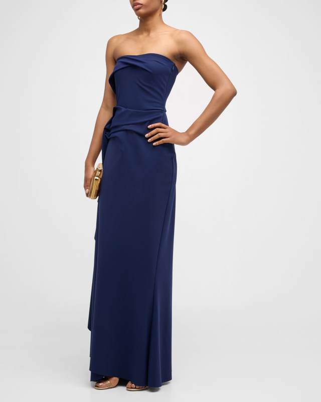 Draped Strapless Bustier Column Gown