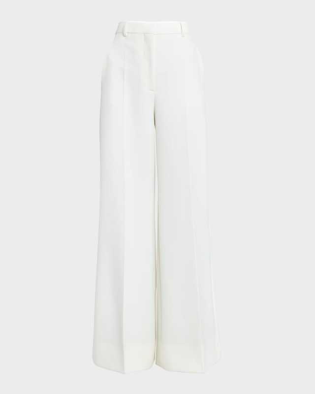 Mid-Rise Wide-Leg Crepe Trousers